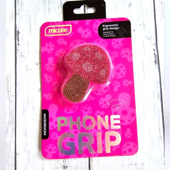 NEW Rhinestone Bling Crystals Pink & Gold Mushroom Popsocket Phone Grip - Picture 1 of 7